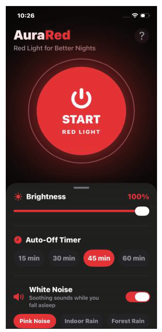 Red Light Sleep Timer information screen