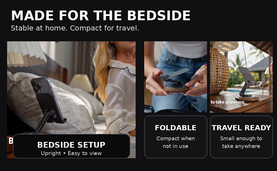 RLS01 adjustable foldable phone stand for bedside use and portable travel setup