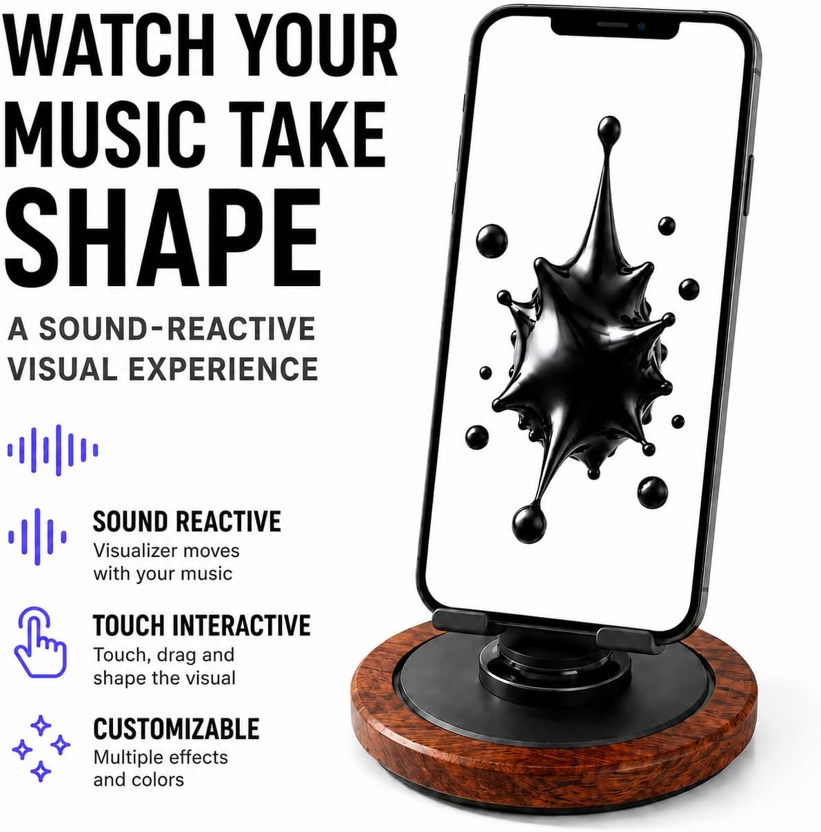 MV01 sound-reactive, touch-interactive and customizable music visualizer features
